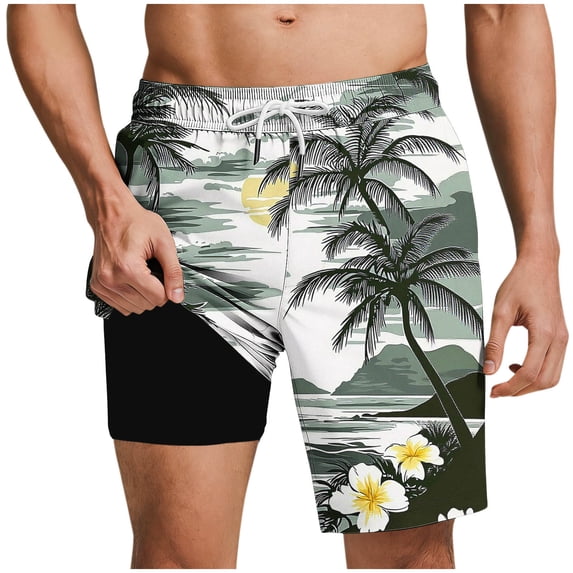 BaoFuBaoMei Mens Quick Dry Swim Shorts with Liner Big and Tall Printed Drawstring Shorts Beach Vacation Swim Trunks with Pockets