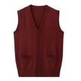 thumbnail image 1 of BaoFuBaoMei Mens Wool Cardigan Sweater Big and Tall V Neck Sleeveless Vest Button up Ribbed Trim Cardigan Solid Knitted Sweater with Pockets, 1 of 4
