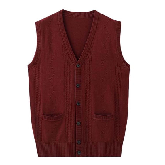 BaoFuBaoMei Mens Wool Cardigan Sweater Big and Tall V Neck Sleeveless Vest Button up Ribbed Trim Cardigan Solid Knitted Sweater with Pockets