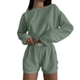 thumbnail image 1 of BaoFuBaoMei Pajamas for Women Set Plus Size 2 Piece Long Sleeve Sleepwear Crew Neck Top and Shorts Pjs Hollow out Cropped Lounge Set, 1 of 9