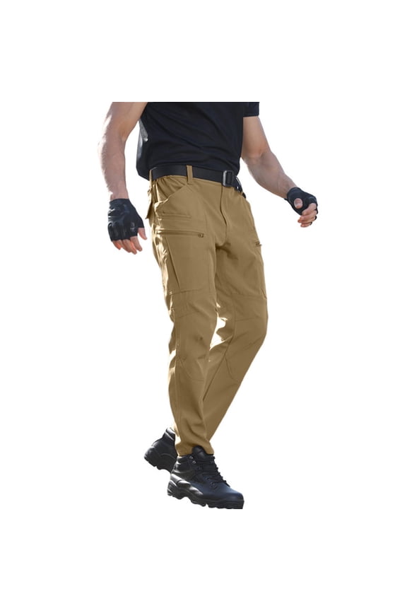 Quick Dry Cargo Pants for Men Fleece Lined Button Zip Fly Straight Leg Trousers Multi Pockets Solid Pants Outdoor Workout Trousers S-4xl
