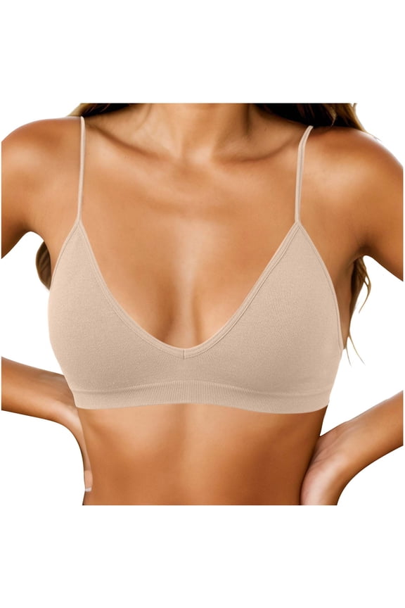 Ribbed Bras for Women Deep V Triangle Cup Wireless Bra Push up Seamless Brassiere Soft Everyday Bralette