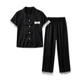 thumbnail image 1 of BaoFuBaoMei Satin Pajamas for Women Plus Size 2 Piece Short Sleeve Button up Lounge Set Collared Top and Pants Pjs Lace Trim Striped Sleepwear, 1 of 5
