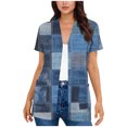 thumbnail image 1 of BaoFuBaoMei Short Sleeve Cardigan Sweaters for Women Plus Size Open Front Cardigan V Neck Midi Length Blouse Plaid Loose Tops with Pockets, 1 of 5