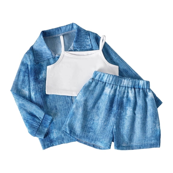 BaoFuBaoMei Shorts and Jacket Sets for Girls 2 Piece Summer Trendy Vacation Travel Outfits Long Sleeve Jacket and Shorts Sets
