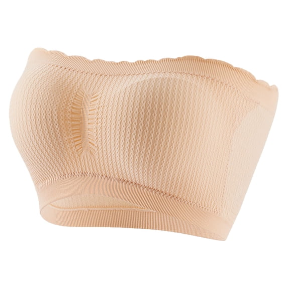 BaoFuBaoMei Strapless Bras for Women Plus Size Ribbed Wireless Bra Non Slide Supportive Bandeau Bra Soft Everyday Tube Bra