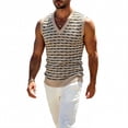 thumbnail image 1 of BaoFuBaoMei Sweater Vest Men Knitted Big and Tall V Neck Ribbed Trim Sleeveless Sweater Stripe Jacquard Fall Tops, 1 of 6
