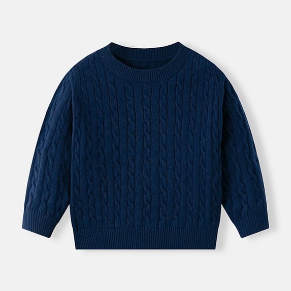 BaoFuBaoMei Sweaters for Boys Girls Soft Knit Solid Color Long Cuffed Sleeve Pullover Tops Slim Crew Neck Fall Clothing for School Daily Wear