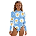 thumbnail image 1 of BaoFuBaoMei Swimsuit for Girls 1 Piece Half Zip Long Sleeve Bathing Suit Printed Full Coverage Swimwear Summer Vacation Swim Set, 1 of 7
