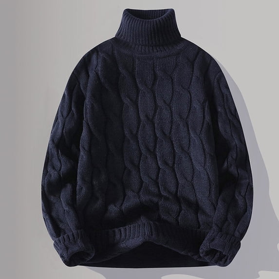 BaoFuBaoMei Turtleneck Sweaters for Men Big and Tall Cable Knit Pullover Long Sleeve Sweater Ribbed Trim Solid Warm Fall Winter Tops