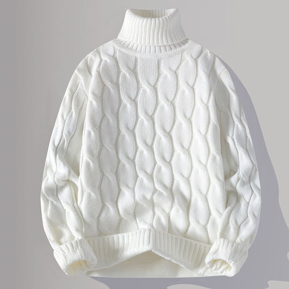 BaoFuBaoMei Turtleneck Sweaters for Men Big and Tall Cable Knit Pullover Long Sleeve Sweater Ribbed Trim Solid Warm Fall Winter Tops