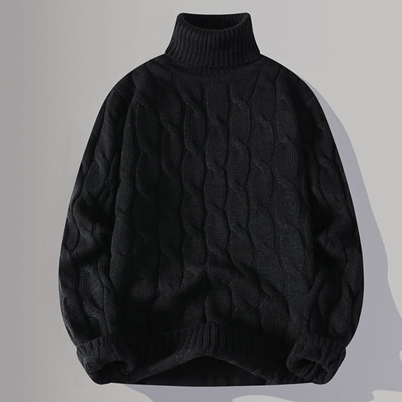 BaoFuBaoMei Turtleneck Sweaters for Men Big and Tall Cable Knit Pullover Long Sleeve Sweater Ribbed Trim Solid Warm Fall Winter Tops