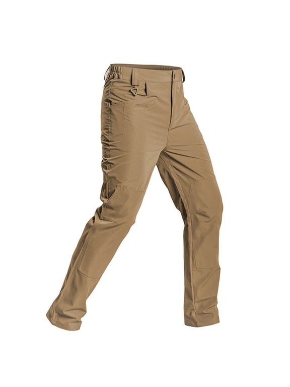 Water Resistant Cargo Pants for Men Big and Tall Durable Straight Leg Pants Elastic Waist Khaki Outdoor Trousers with Pockets