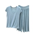 thumbnail image 1 of BaoFuBaoMei Wide Leg Pajama Set for Women 2 Piece Plus Size Cap Sleeve Pjs Crew Neck Top and Drawstring Capris Lounge Set Loose Comfy Sleepwear, 1 of 5