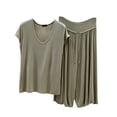 thumbnail image 1 of BaoFuBaoMei Wide Leg Pajama Set for Women 2 Piece Plus Size Cap Sleeve Pjs Crew Neck Top and Drawstring Capris Lounge Set Loose Comfy Sleepwear, 1 of 5