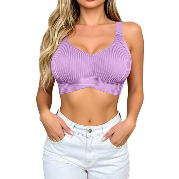 BaoFuBaoMei Womens Cotton Bras Plus Size Ribbed Wireless Bra Adjustable Strap Seamless Brassiere Supportive Workout Bralette