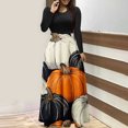 thumbnail image 1 of BaoFuBaoMei Womens Dresses for Halloween Plus Size Long Sleeve Crew Neck Halloween Pumpkin Print Maxi Dress High Waist Patchwork Flowy Womens Dress for Party, 1 of 4