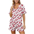 thumbnail image 1 of BaoFuBaoMei Womens Pajama Sets Plus Size 2 Piece Short Sleeve Button up Sleepwear Collared Tops and Drawstring Shorts Pjs Floral Print Lounge Set with Pockets, 1 of 5