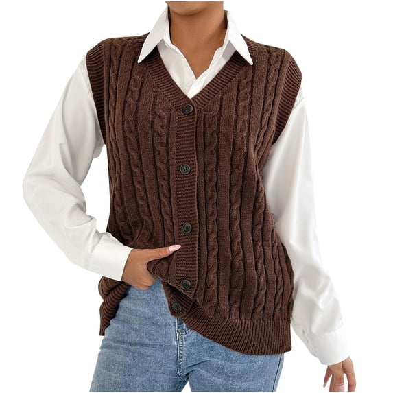 BaoFuBaoMei Womens Sleeveless Cardigan Sweater Vest Cable Knit Ribbed Button up Cardigan V Neck Solid Casual Sweater