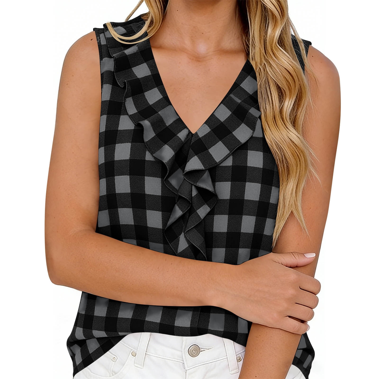 BaoFuBaoMei Womens Summer Tops Plus Size V Neck Sleeveless Shirts ...