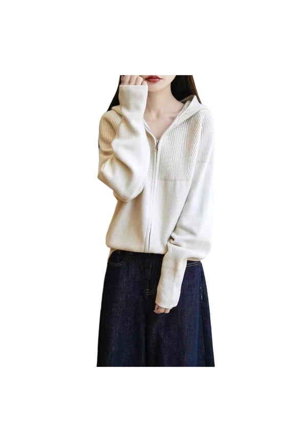 Wool Cardigan Sweaters for Women Full Zip Long Sleeve Cardigans Hooded Neck Ribbed Tops Solid Fashion Outfits