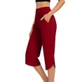 thumbnail image 1 of BaoFuBaoMei Yoga Pants Women Plus Size Side Slit Ruffle Hem Trousers Solid Capris Pants Summer Casual Outfits with Pockets, 1 of 9