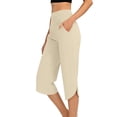thumbnail image 1 of BaoFuBaoMei Yoga Pants Women Plus Size Side Slit Ruffle Hem Trousers Solid Capris Pants Summer Casual Outfits with Pockets, 1 of 9
