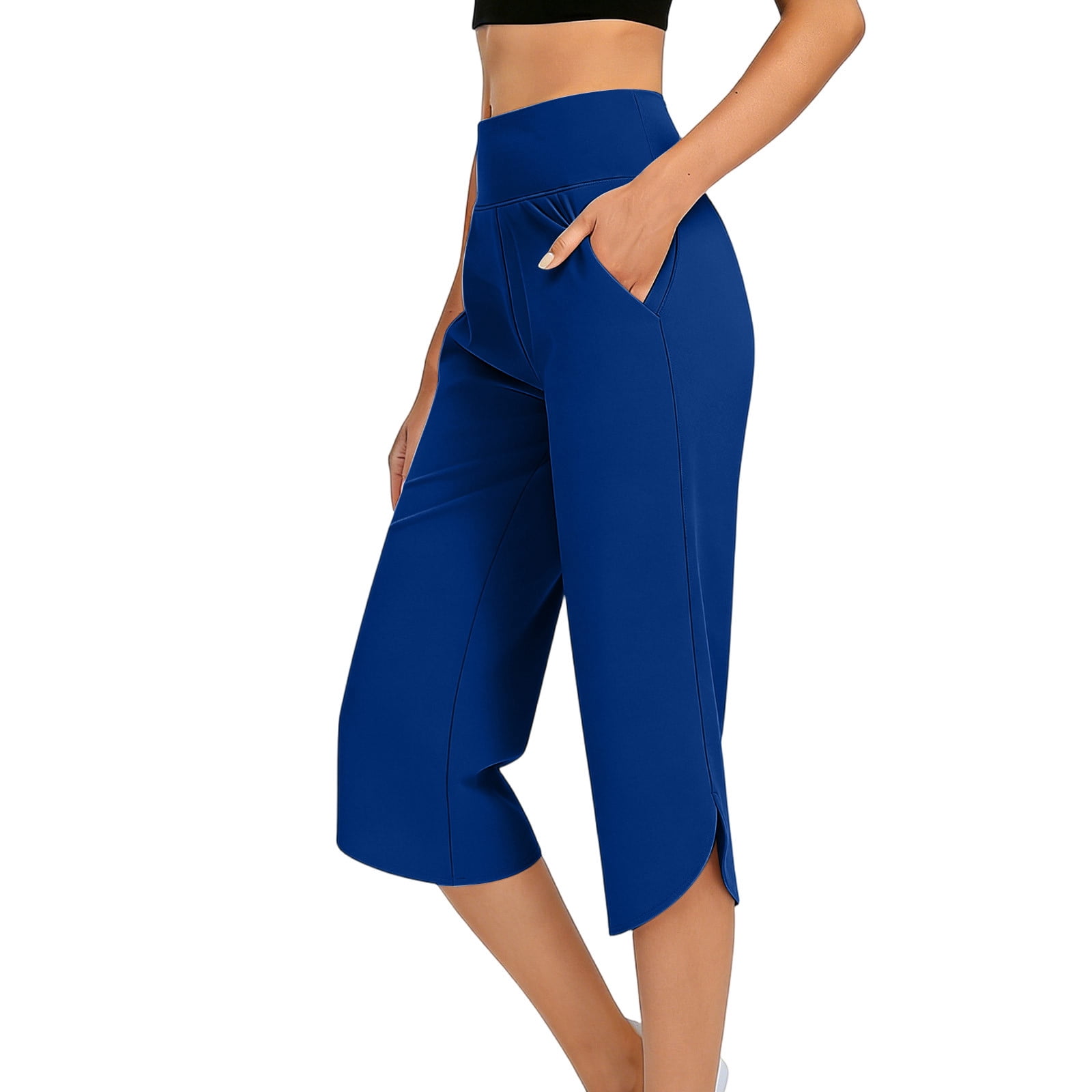 BaoFuBaoMei Yoga Pants Women Plus Size Side Slit Ruffle Hem Trousers ...