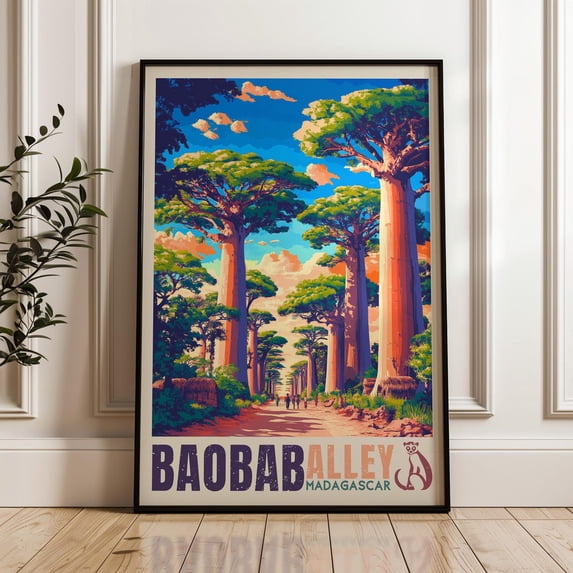 Baobab Alley Madagascar Print, Sunset Savannah Travel Print, Unframed Canvas 16x20in