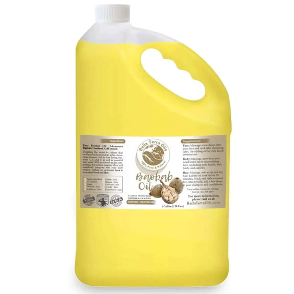 Pure Baobab Oil 128 oz – 100% Natural Skin, Hair, and Body Moisturizer | Cold-Pressed & Multi-Purpose