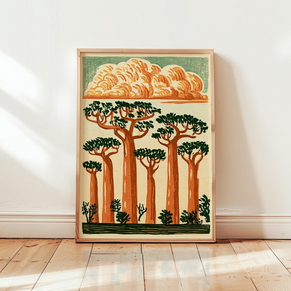 Baobab Tree Poster, Botanical Landscape Print, Nature Wall Art, Poster Only