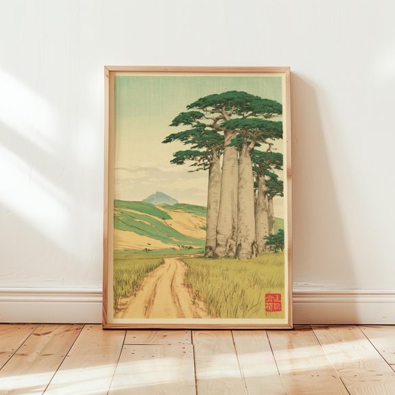 Baobab Tree Poster, Vintage Landscape Print, Nature Wall Art, Poster Only