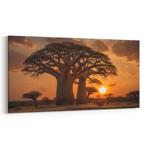 Baobab Tree Sunset Photography – African Savanna Landscape Wall Art Canvas