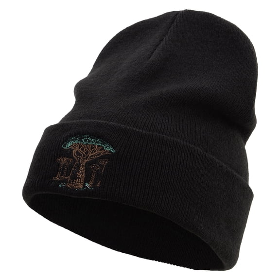 Baobabs African Tree Embroidered Big Size Acrylic Long Beanies - Black XL-3XL