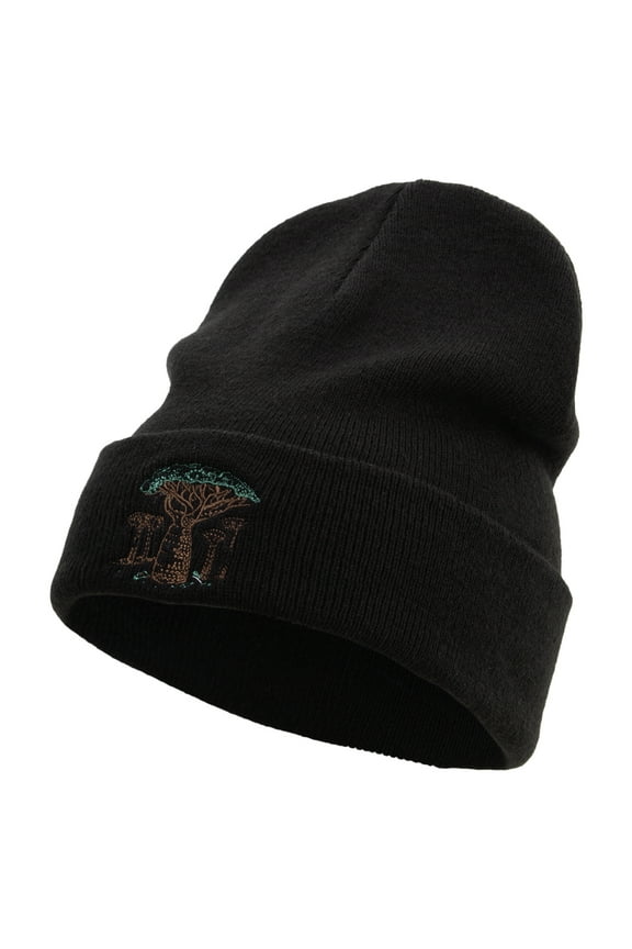 Baobabs African Tree Embroidered Big Size Acrylic Long Beanies - Black XL-3XL