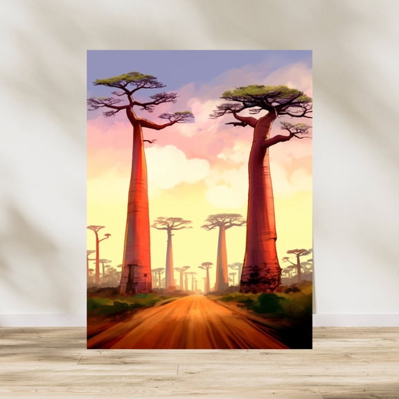 Baobabs Print, Madagascar Landscape Wall Art, African Sunset Poster, Ancient Trees Decor, Exotic Nature Artwork, Menabe Art Home Decor #4028, Unframed Poster Size 8x12