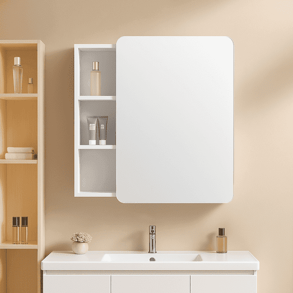 Baobao Modern Wall Mount PVC Medicine Cabinet with Mirror Door, 20" x 24" Bathroom Storage Cabinet, White
