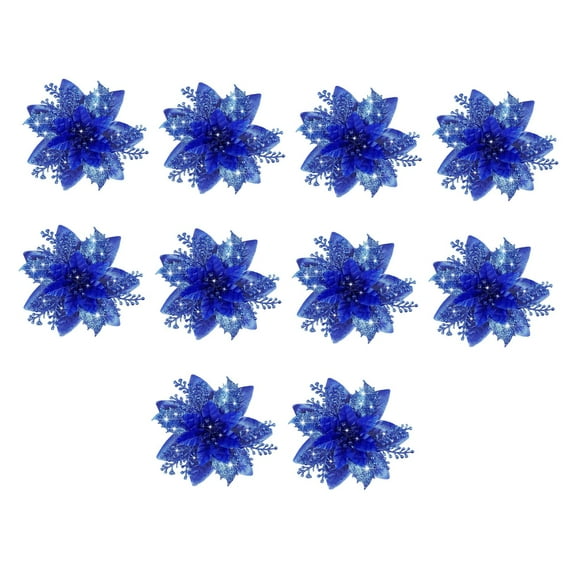 Baoblaze 10Pcs Artificial Flowers Cemetery Fireplace Christmas Poinsettia Decorations Deep Blue