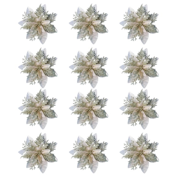 Baoblaze 12 Heads Artificial Flowers Christmas Flowers Fake Flowers Christmas Decorations Gold