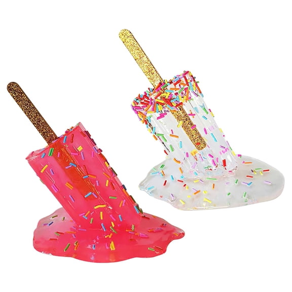 Baoblaze 2 Pieces Creative Resin Melting Ice Cream Sculpture Summer Ornaments Statues Art