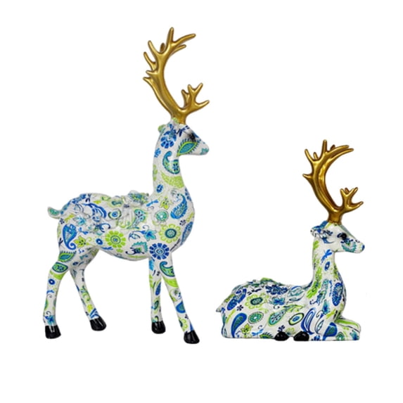 Baoblaze 2 Pieces Reindeer Statues Animal Sculptures Collection Desktop Table Centerpiece Blue