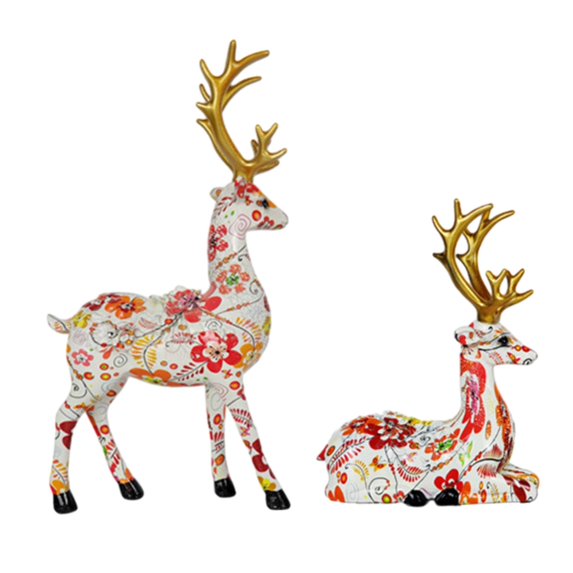 Baoblaze 2 Pieces Reindeer Statues Animal Sculptures Collection Desktop Table Centerpiece Red