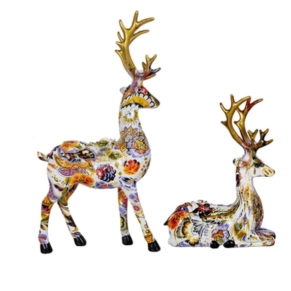 Baoblaze 2 Pieces Reindeer Statues Animal Sculptures Collection Desktop Table Centerpiece
