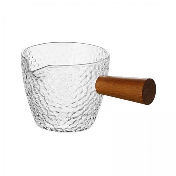 Baoblaze 2x Single Pourer Espresso Glass Heat Resistant Mini Wooden Handle Frosted Glass Tea Cup , C