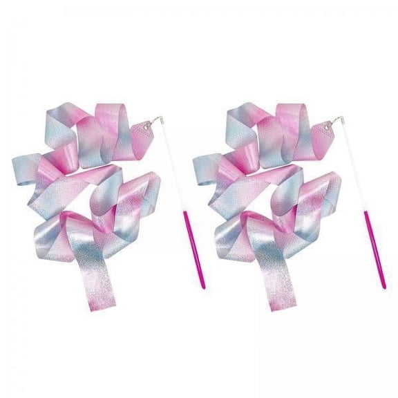 Baoblaze 2x2M Glittering Dance Ribbons Kids Rhythmic Twirling Rod Gym Adults Training 2pcs