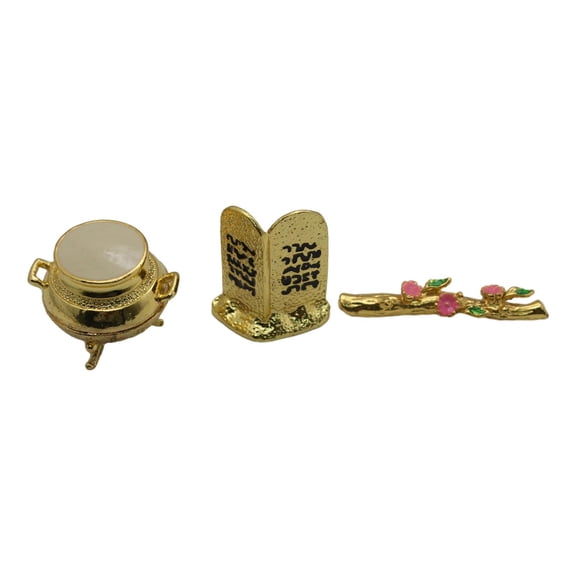 Baoblaze 3 Pieces Ark of the Covenant Gold Vase Statue Jewish Covenant Plate Metal Temple 6cm 3.5cm