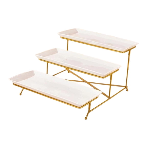 Baoblaze 3 Tier Cupcake Stand Home Decor Table Display Set for Cake Desserts Parties gold and white