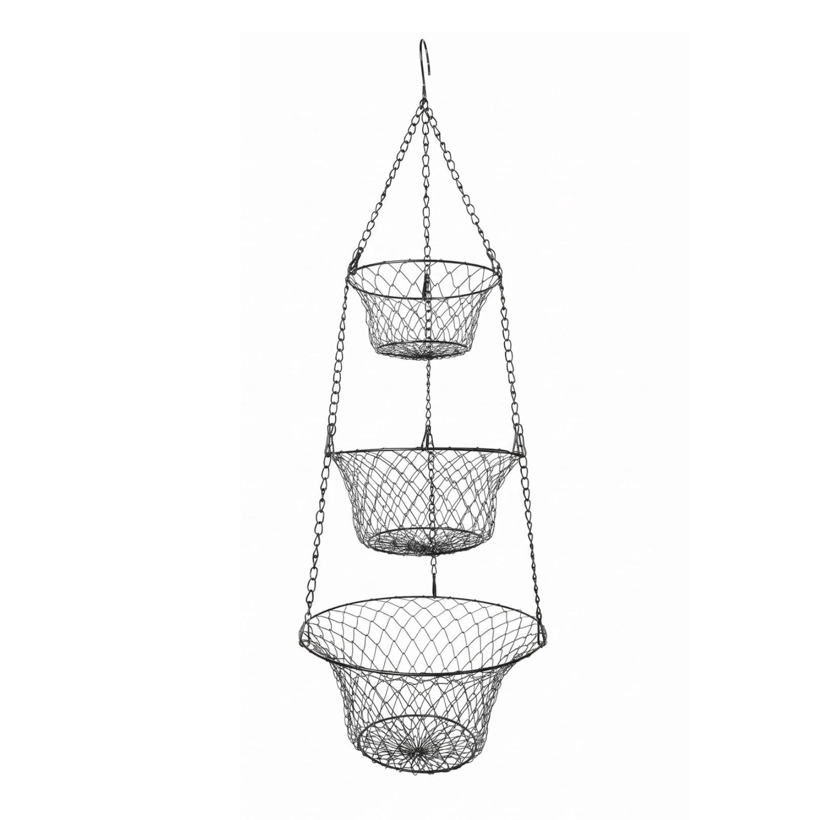 Baoblaze 3 Tier Hanging Fruit Basket Fruit Organizer Metal, Versatile, Heavy Duty, Sturdy Black