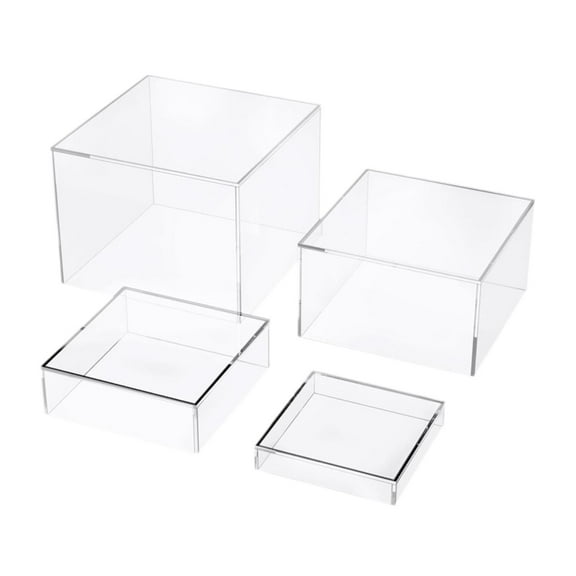 Baoblaze 4 Pieces Acrylic Display Riser Box Nest Riser Stands with Hollow bottoms Table Stand Food Riser Buffet Riser for Dessert Cake