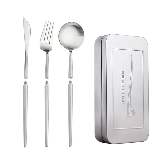 Baoblaze 4 Pieces Flatware Set Detachable Portable Dinnerware 304 Stainless Steel Camping argent